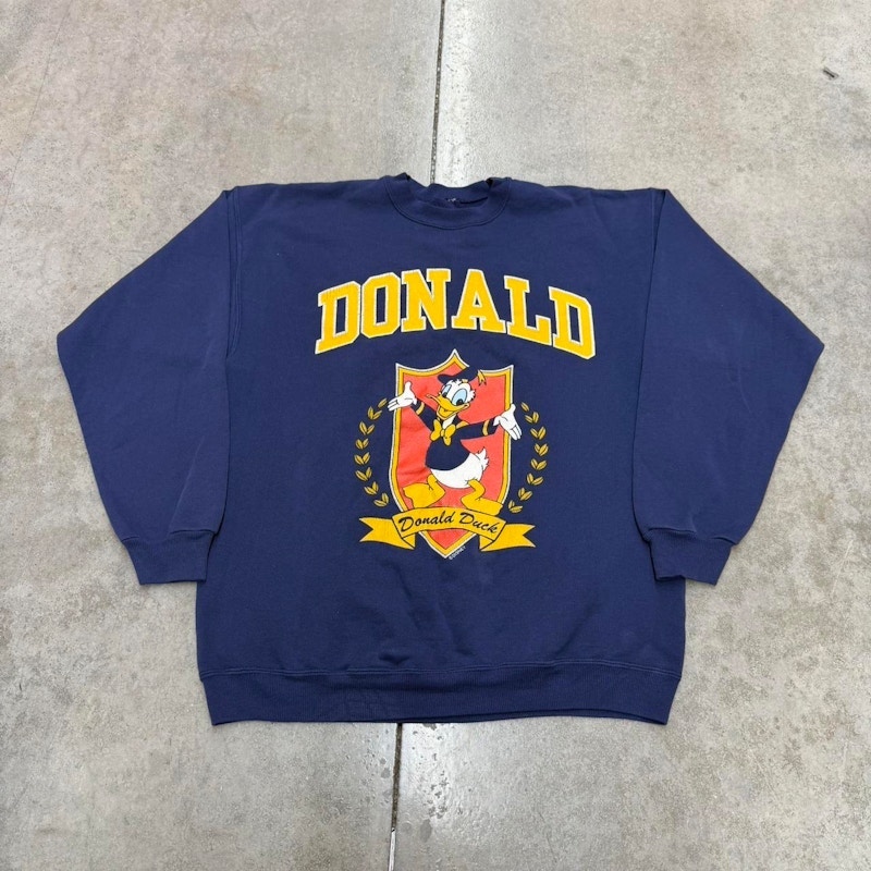 Vintage Disney Donald Duck Shield Crewneck Sweatshirt Navy