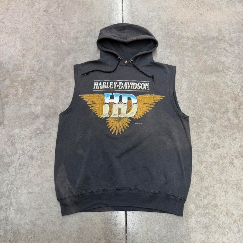 Vintage Harley-Davidson Sleeveless Hooded Sweatshirt Black