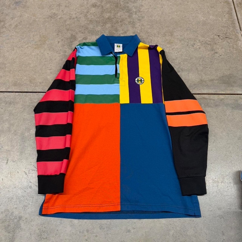 Vintage Cross Colours Colorblock Long Sleeve Polo Multi-Color