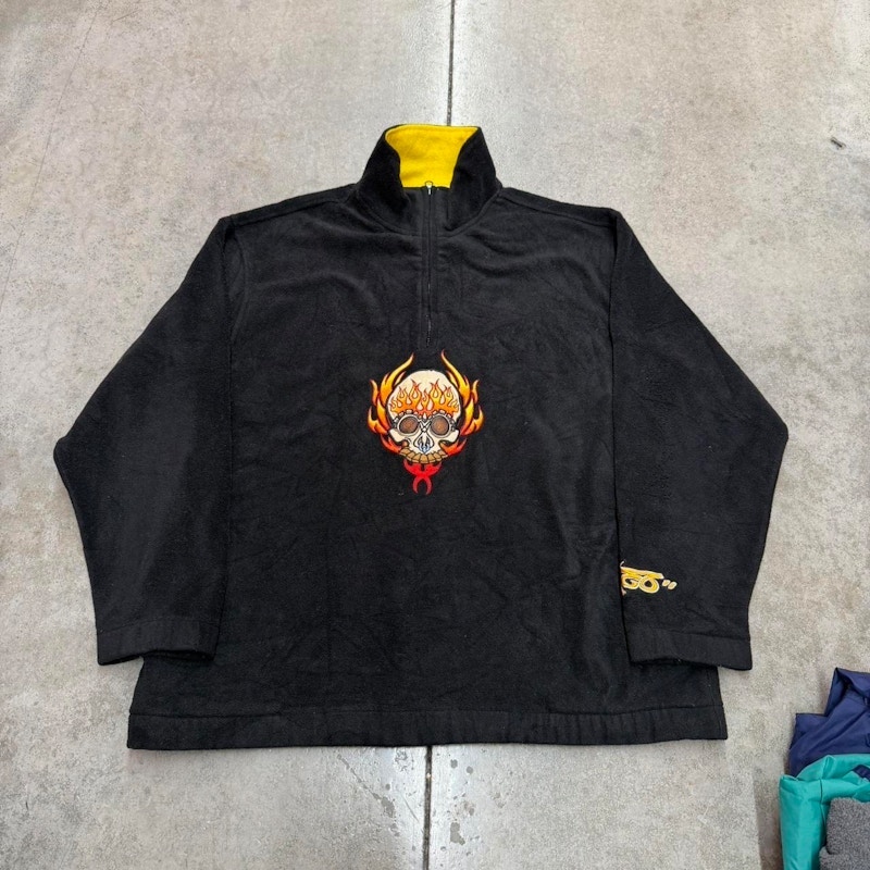 JNCO Jeans Quarter-Zip Fleece Pullover Black