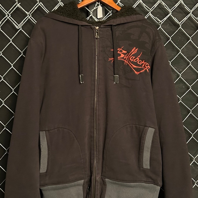 Y2K Billabong Sherpa Lined Full Zip Hoodie Black