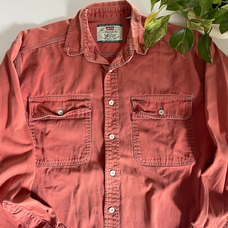 90s Distressed Levi's Long Sleeve Button Down Shirt Red