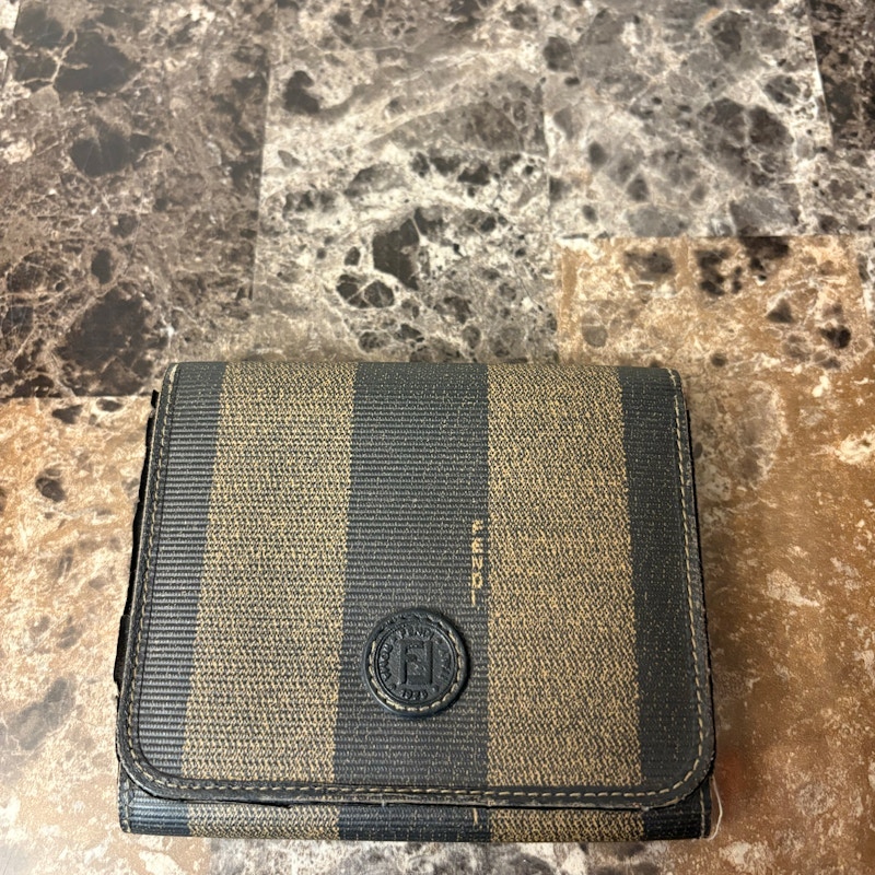 Fendi Pequin Stripe Bifold Wallet Brown Black