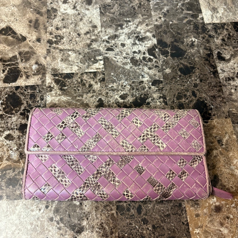 Bottega Veneta Intrecciato Zip Around Wallet Purple