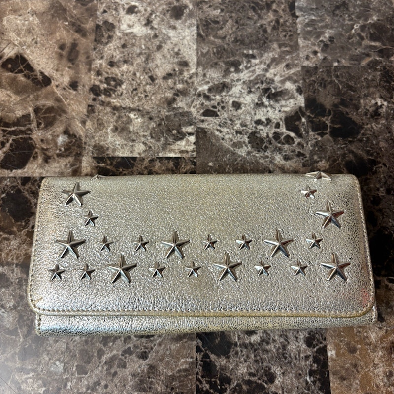 Jimmy Choo Star Studded Leather Wallet Silver