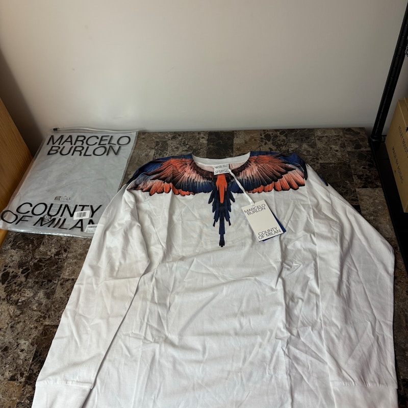 Marcelo Burlon County of Milan Icon Wings Long Sleeve T-Shirt White Coral Red