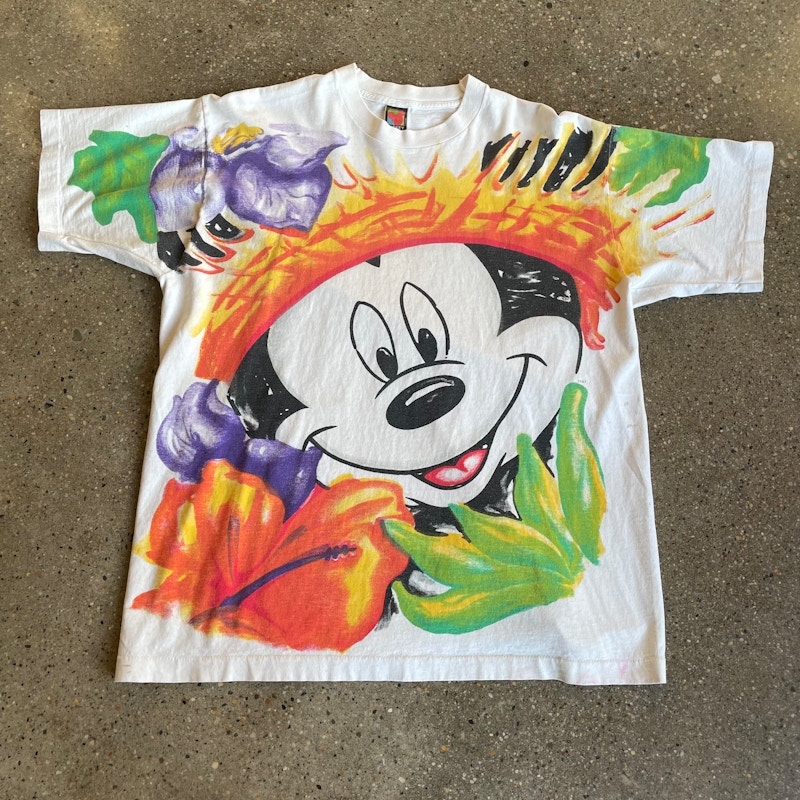 Vintage Mickey Unlimited Mickey Mouse Floral Graphic T-Shirt White