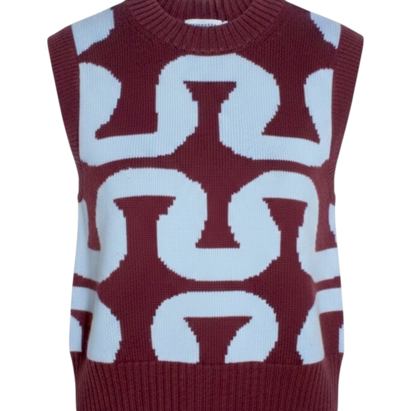Marimekko Unikko Sweater Vest Maroon and Light Blue