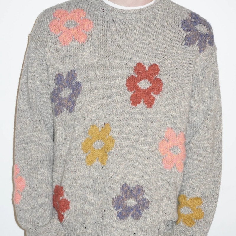Acne Studios Daisy Jacquard Knit Sweater Grey Melange