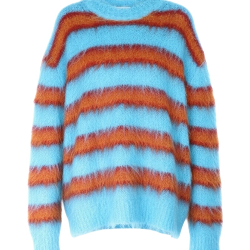 Marni Fuzzy-Wuzzy Mohair Striped Sweater Blue Orange