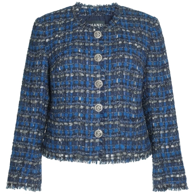 Chanel Tweed Fringe Jacket Blue and Black