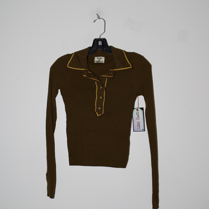 Acne Studios Ribbed Knit Long Sleeve Polo Brown