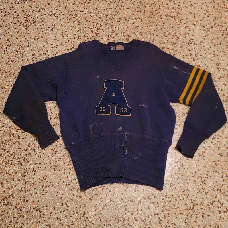 O'Shea & Son 1953 Varsity Letter Sweater Navy Gold