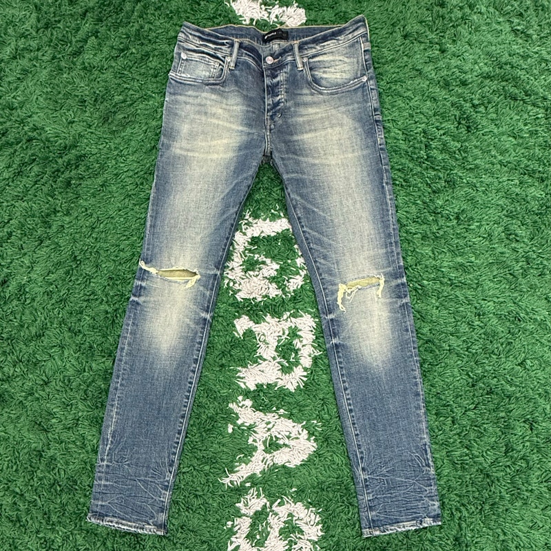 Purple Brand Distressed Ripped Knee Slim Jeans Light Blue