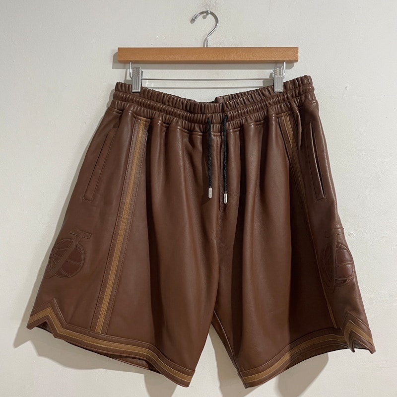 Just Don Sound Graphic Leather Shorts Brown