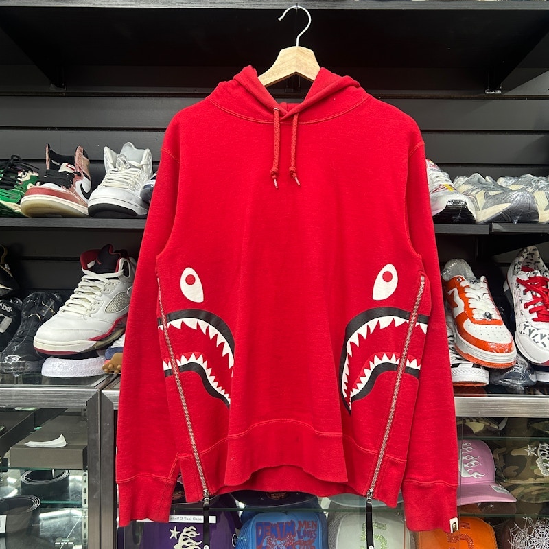 A Bathing Ape Side Zip Shark Wide Pullover Hoodie Red