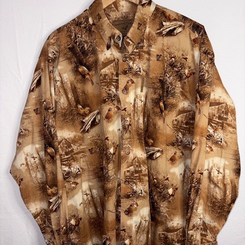 90’s North River Outfitters Pheasant Print Button-Front Shirt