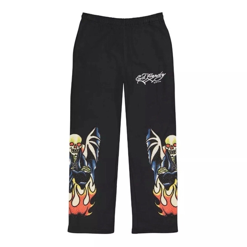 Ed Hardy Xman Men's Rhinestone Baggy Sweatpant Black