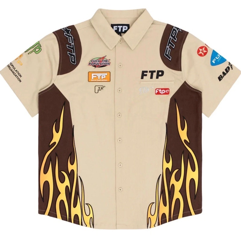 FuckThePopulation Raceway Button Up Shirt Khaki
