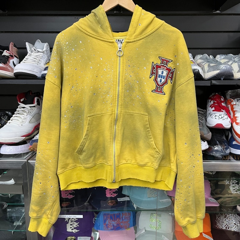 Vale USA Valley Dreams Rhinestone Zip-Up Hoodie Yellow