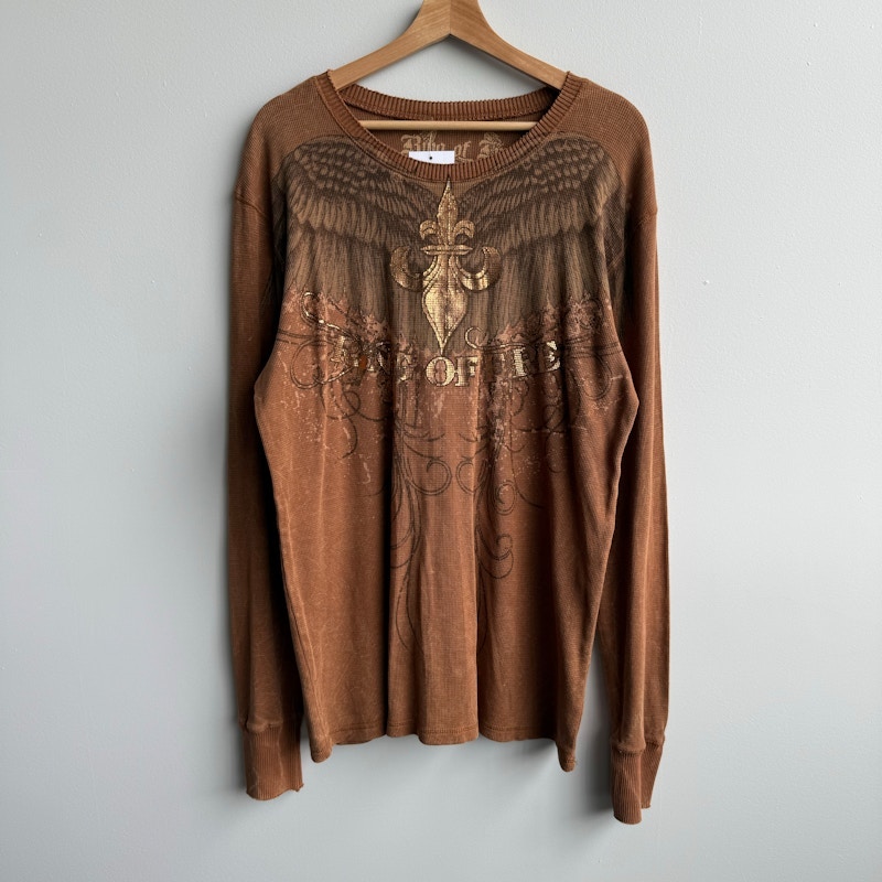 Ring of Fire Graphic Waffle Knit Shirt Brown
