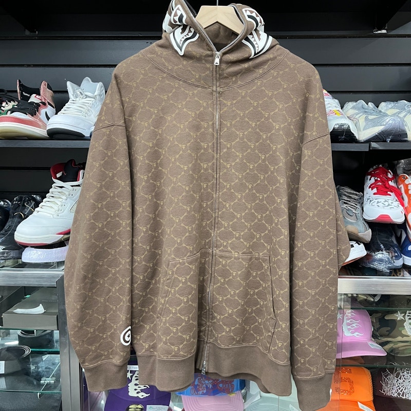 A Bathing Ape Shark Full Zip Hoodie Brown