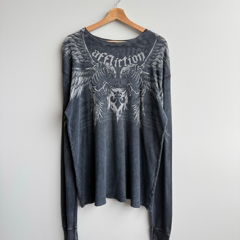 Affliction Winged Up Thermal Long Sleeve Shirt Black