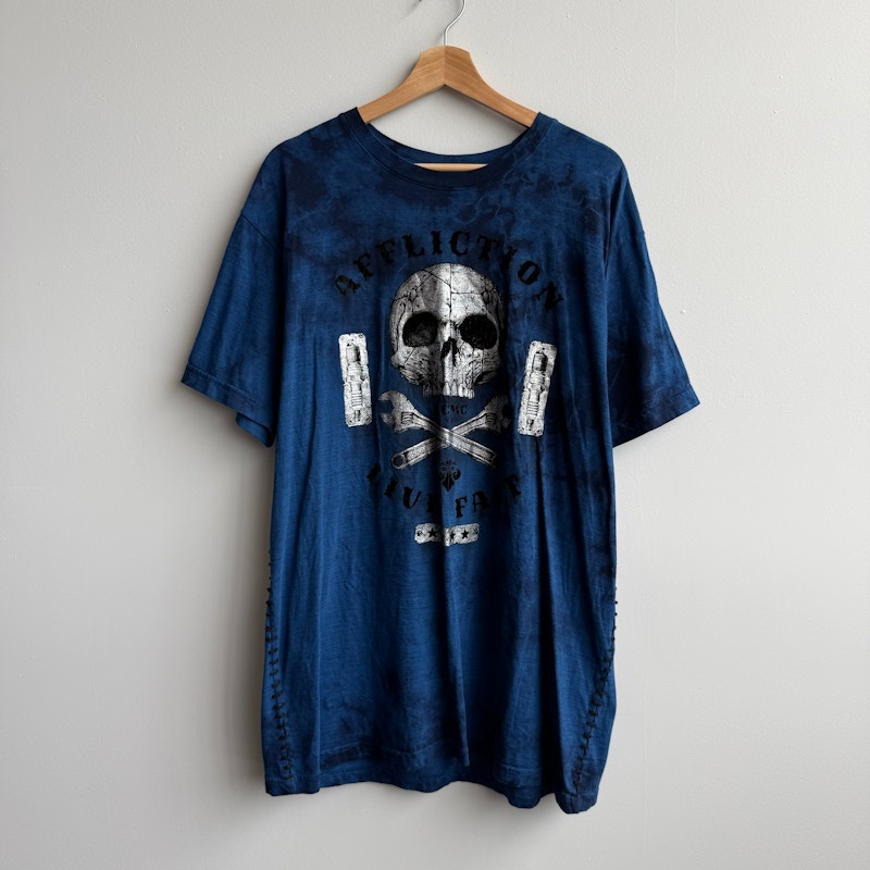 Affliction American Customs Skull Graphic T-Shirt Blue