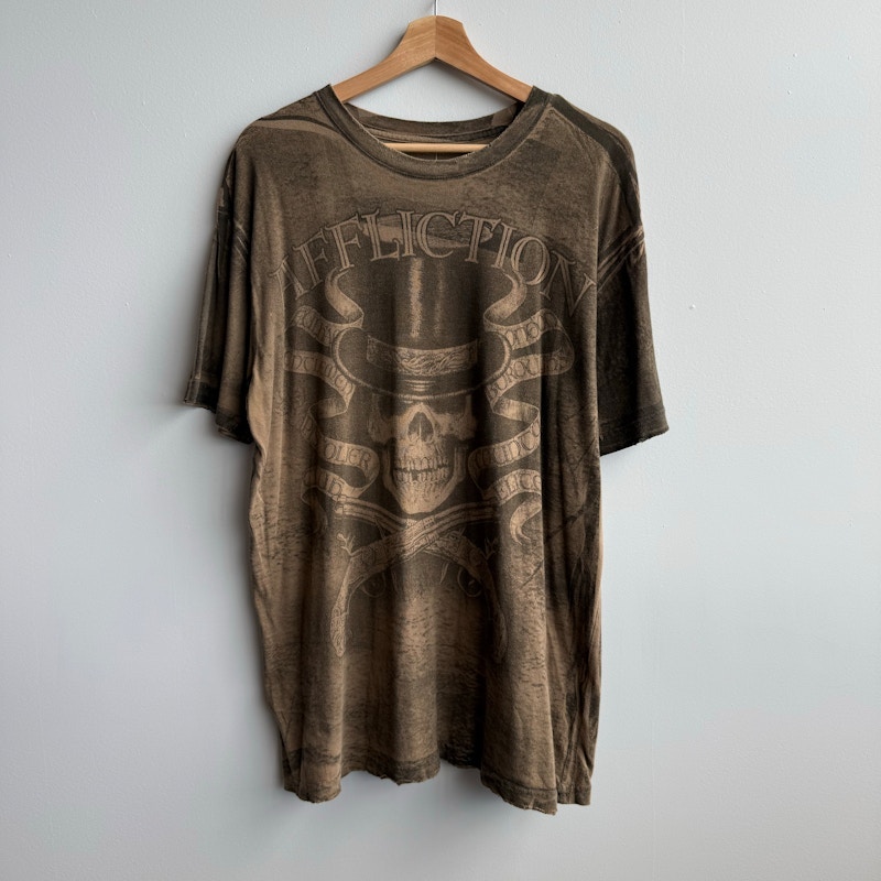 Affliction Skull and Pistols Graphic T-Shirt Brown