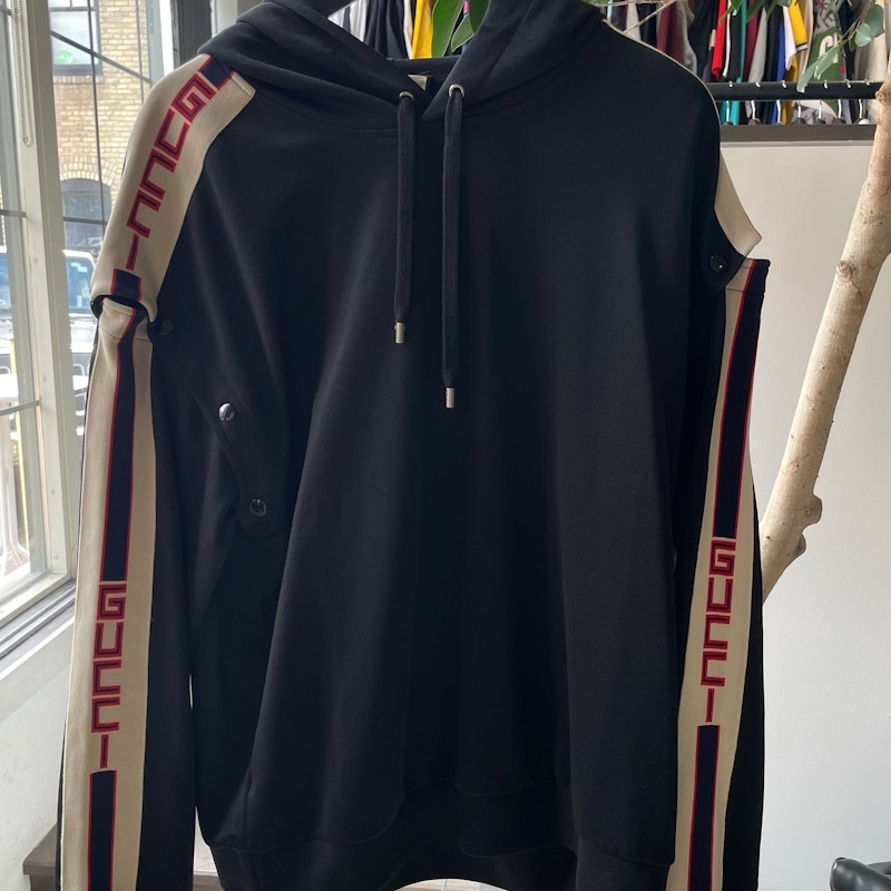 Gucci Snap-Button Sleeve Hooded Sweatshirt Black