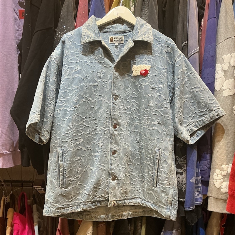 A Bathing Ape Denim Logo Patch Shirt Light Blue
