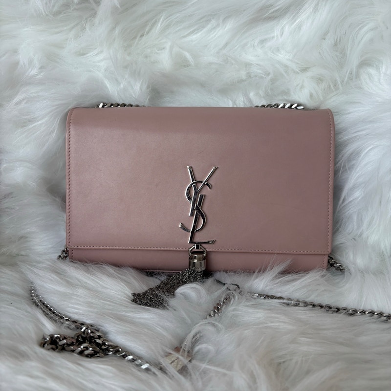 Saint Laurent nude/pink Kate bag with silver tassel