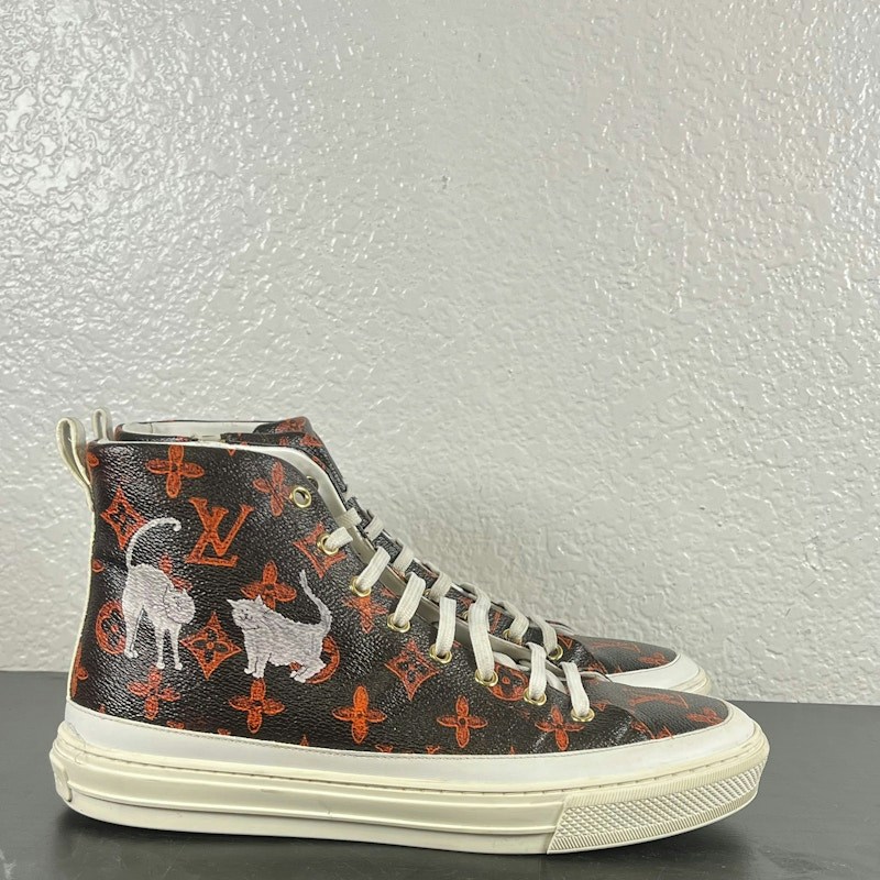 Louis Vuitton LV Monogram High Top Sneakers Cat Brown
