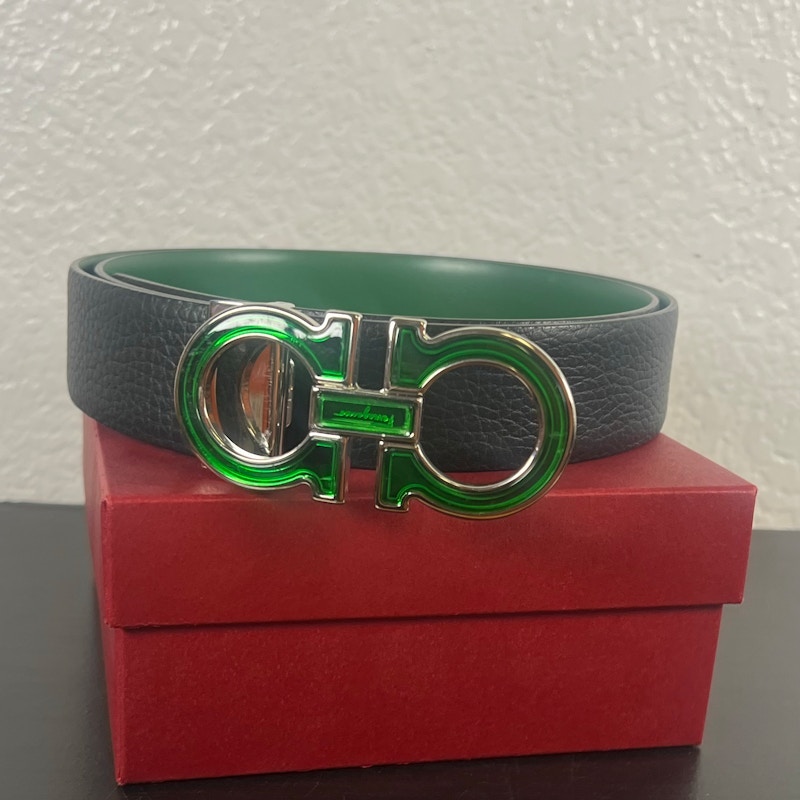 Salvatore Ferragamo Gancini Reversible Belt Black/Green