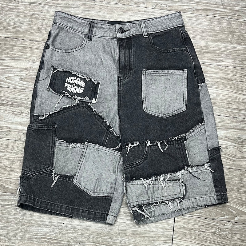 Homme + Femme Patchwork Denim Shorts Black