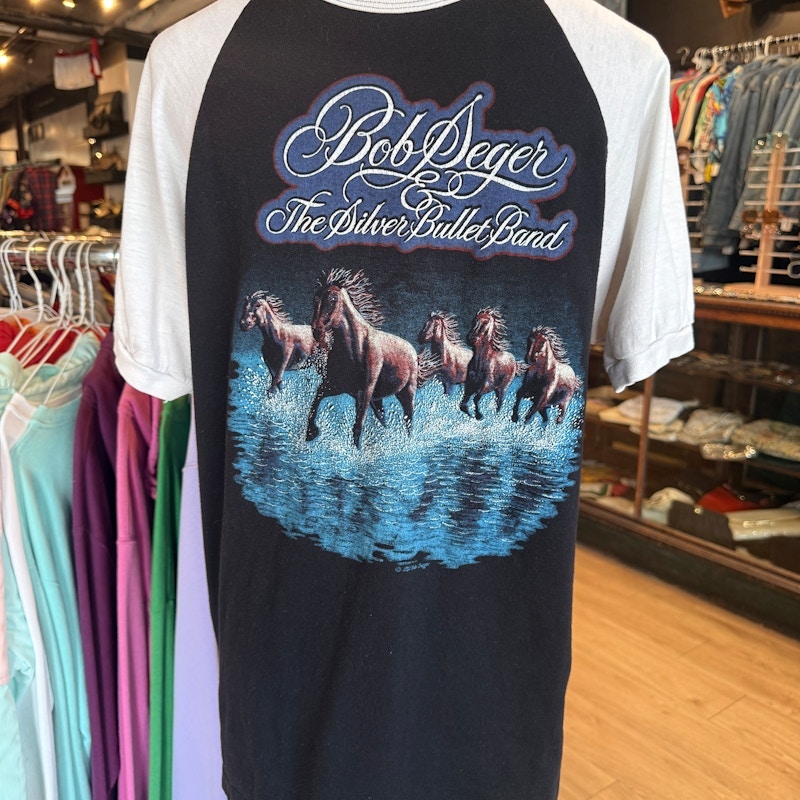 Bob Seger & The Silver Bullet Band Horses Baseball T-Shirt Black/White