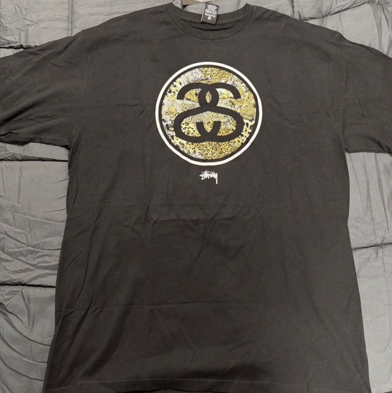 Stüssy Leopard Print Logo T-Shirt Black
