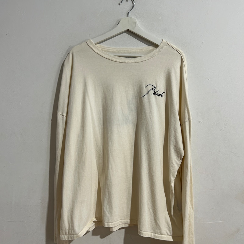 Rhude Script Logo Long Sleeve T-Shirt Cream