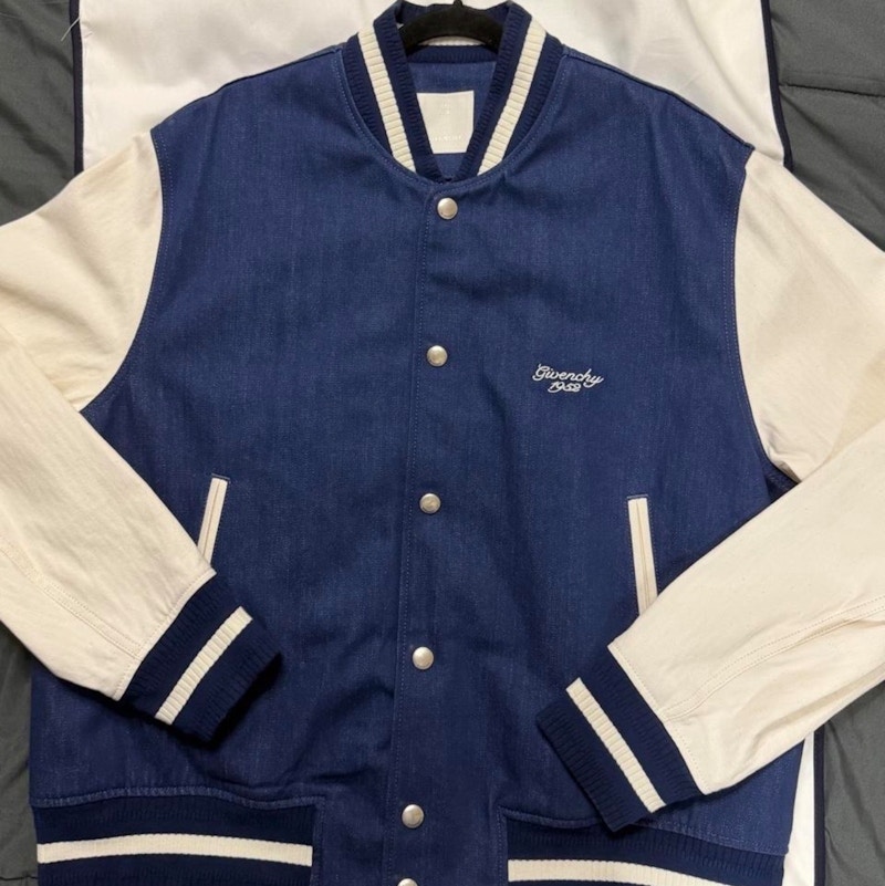 Givenchy Mix Material Varsity Jacket Blue White