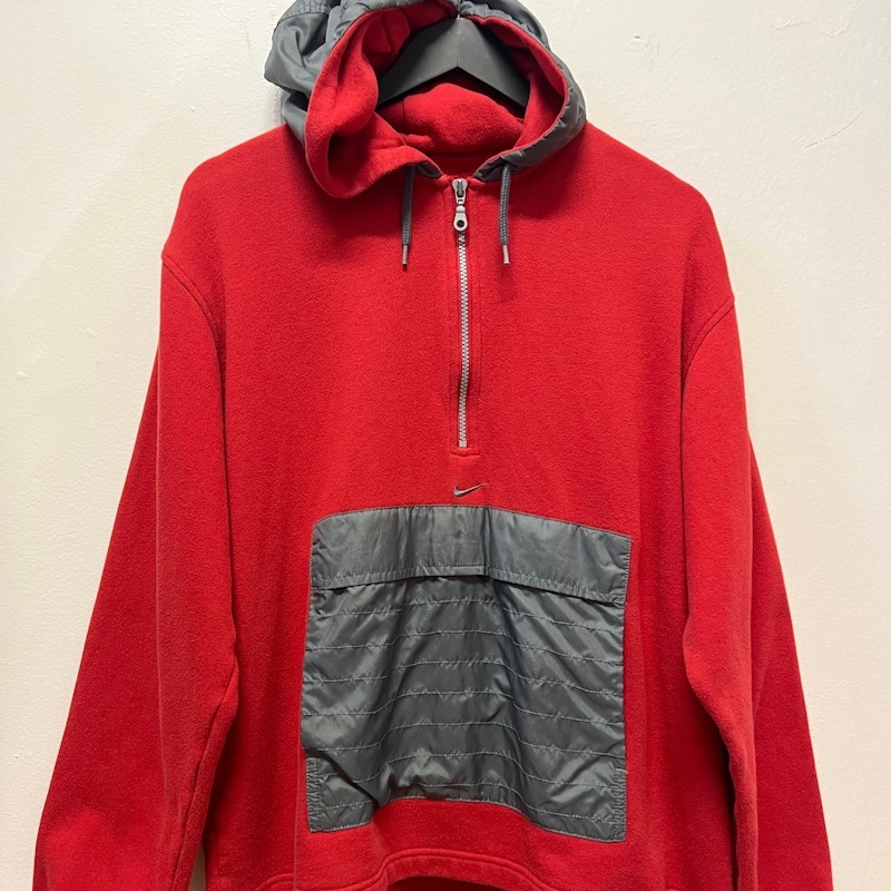 Vintage Nike Center Swoosh Half-Zip Fleece Hoodie Red/Grey