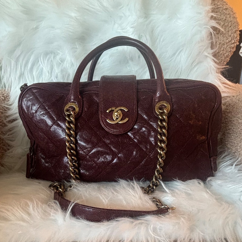 Chanel Vintage Distressed Burgundy Caviar Bag