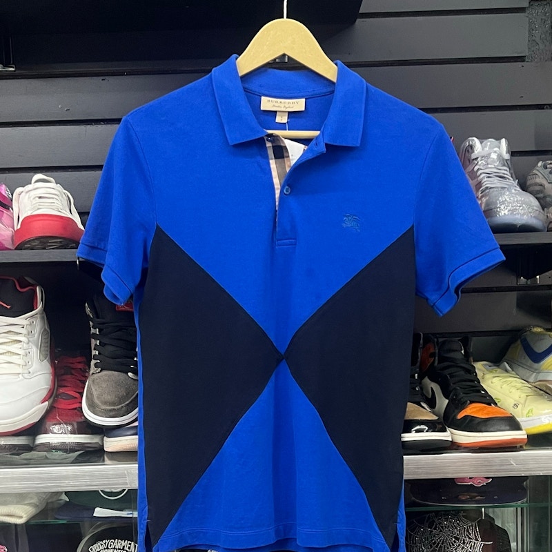 Burberry Check Placket Cotton Polo Shirt Blue