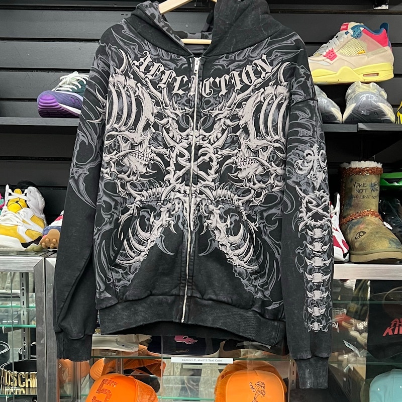 Affliction Live Fast Skull Spine Full Zip Hoodie Black