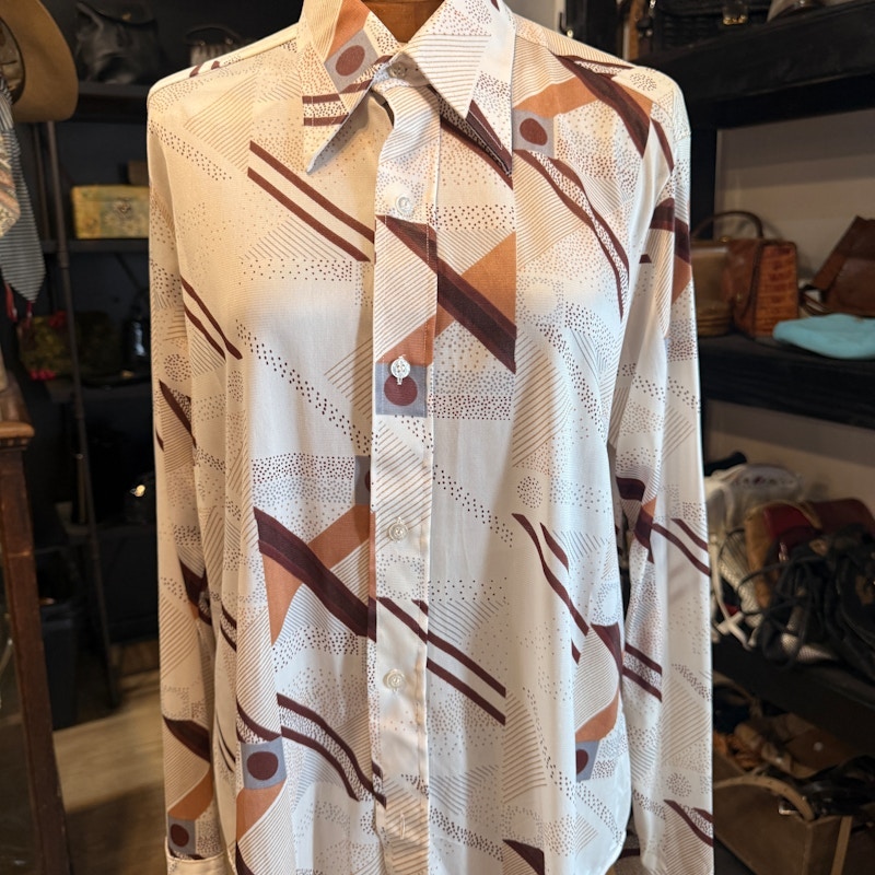 Vintage 1970s Geometric Print Polyester Shirt