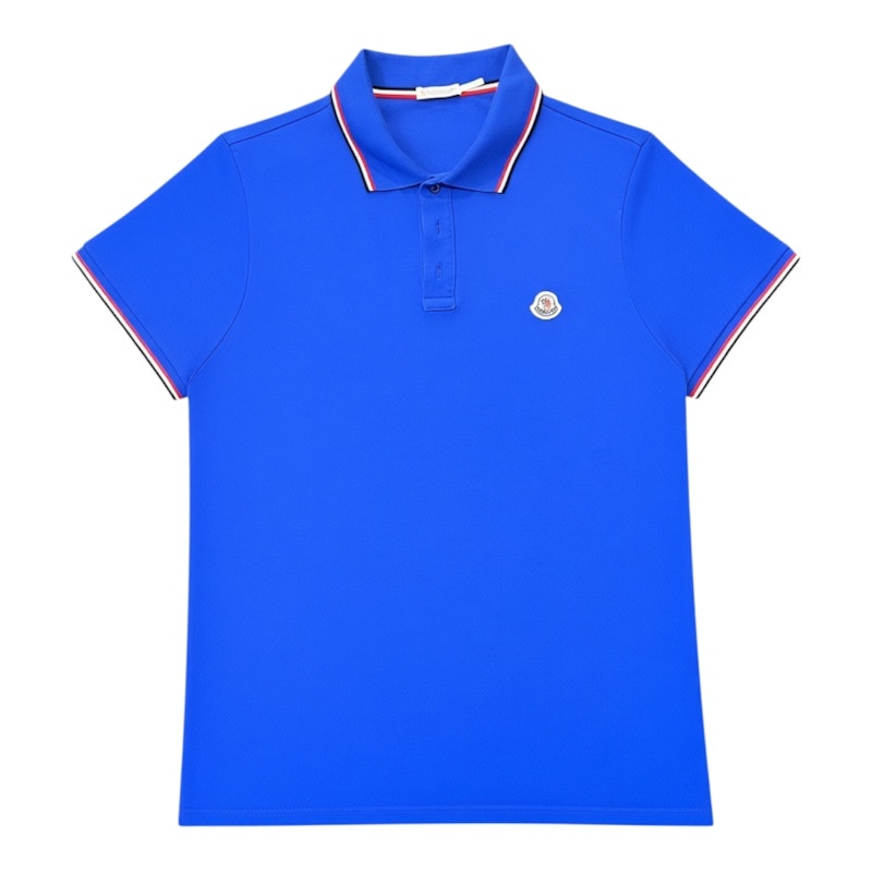 Moncler Cotton Pique Polo Shirt Blue