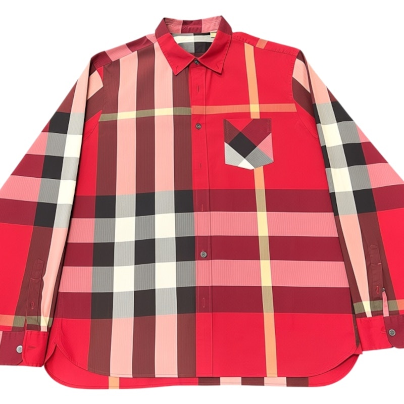 Burberry Long-Sleeve Check Cotton Shirt Red
