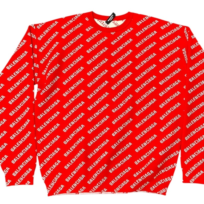 Balenciaga All Over Logo Crewneck Red
