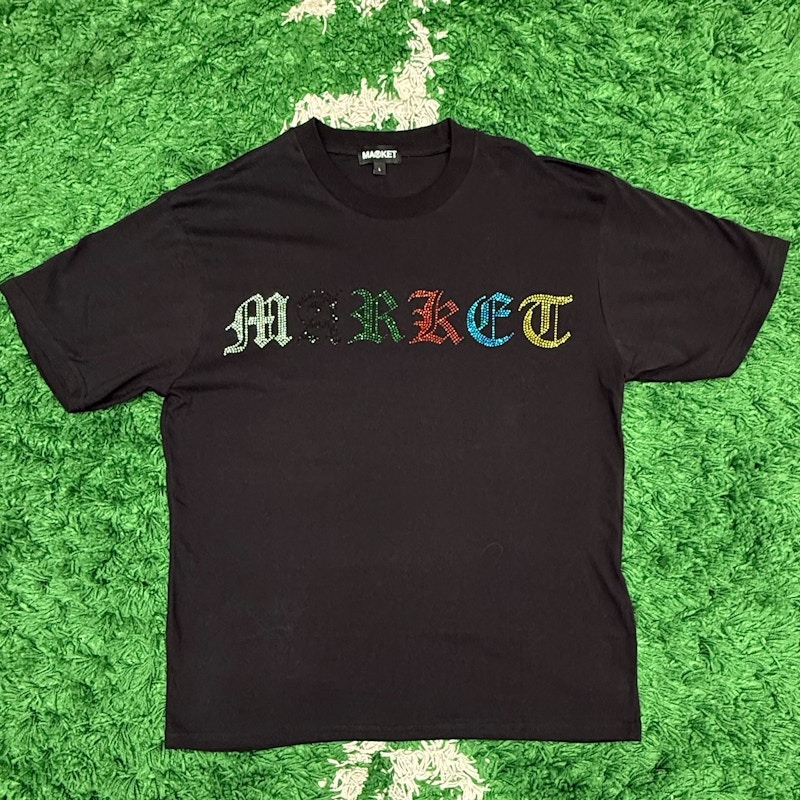 MARKET Multicolor Rhinestone Logo T-Shirt Black