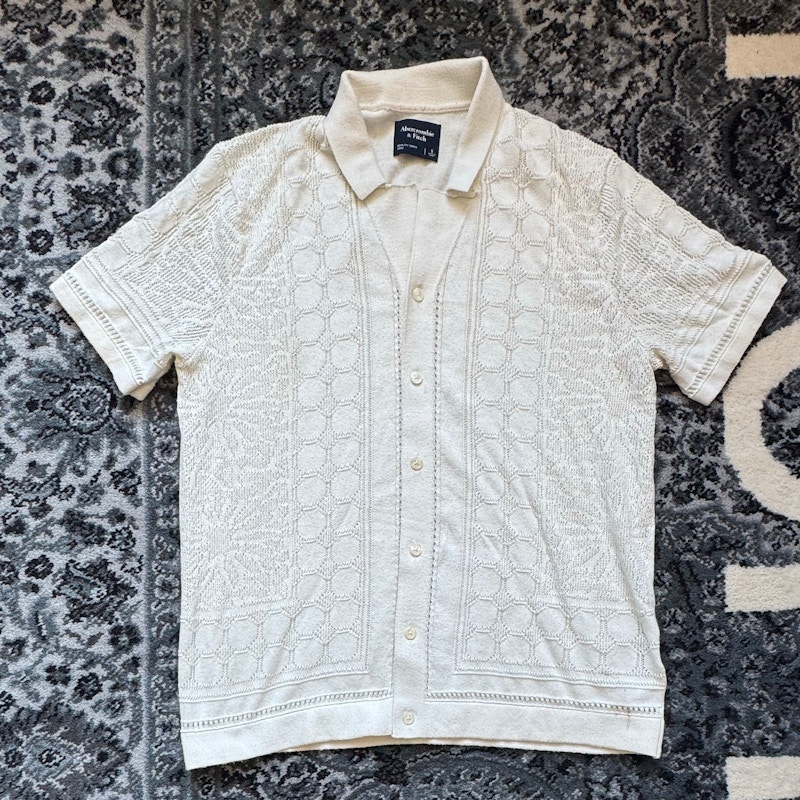 Abercrombie & Fitch Stitch Sweater Polo Cream Button Up
