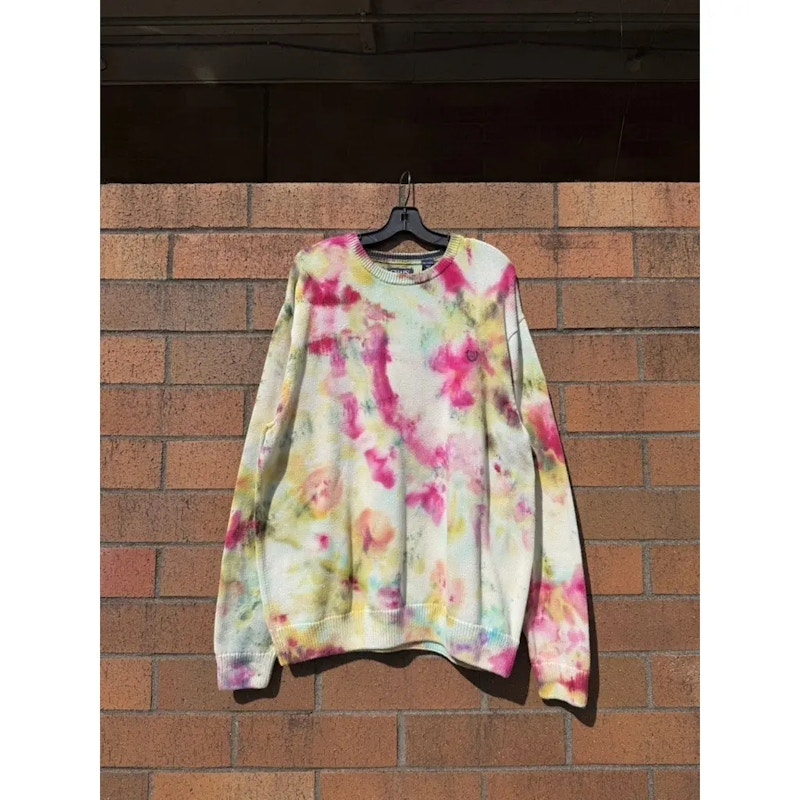 Y2K Chaps Tie-Dye Knit Crewneck Sweater Multi-Color